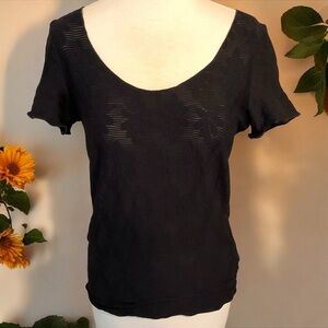 Armani Collezioni Simin T Black Floral Textured Pullover Short Sleeve Top
